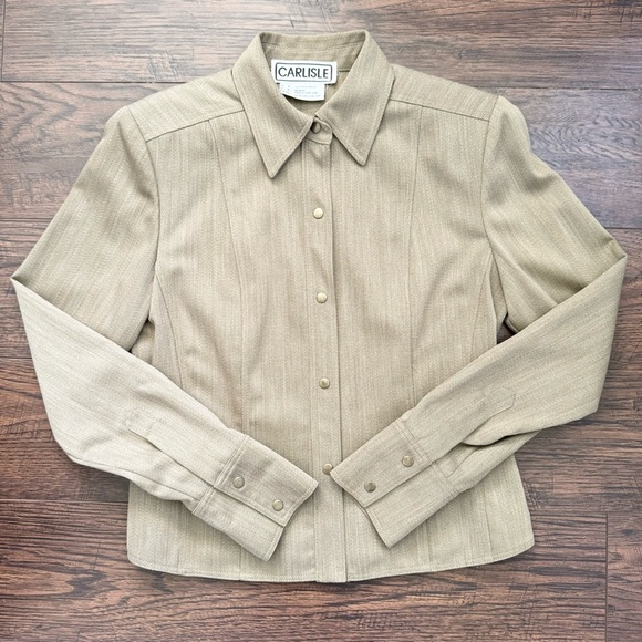 Carlisle 100% Wool Beige Button Up Collared Lightweight Jacket Womens Size 4 - Picture 1 of 11